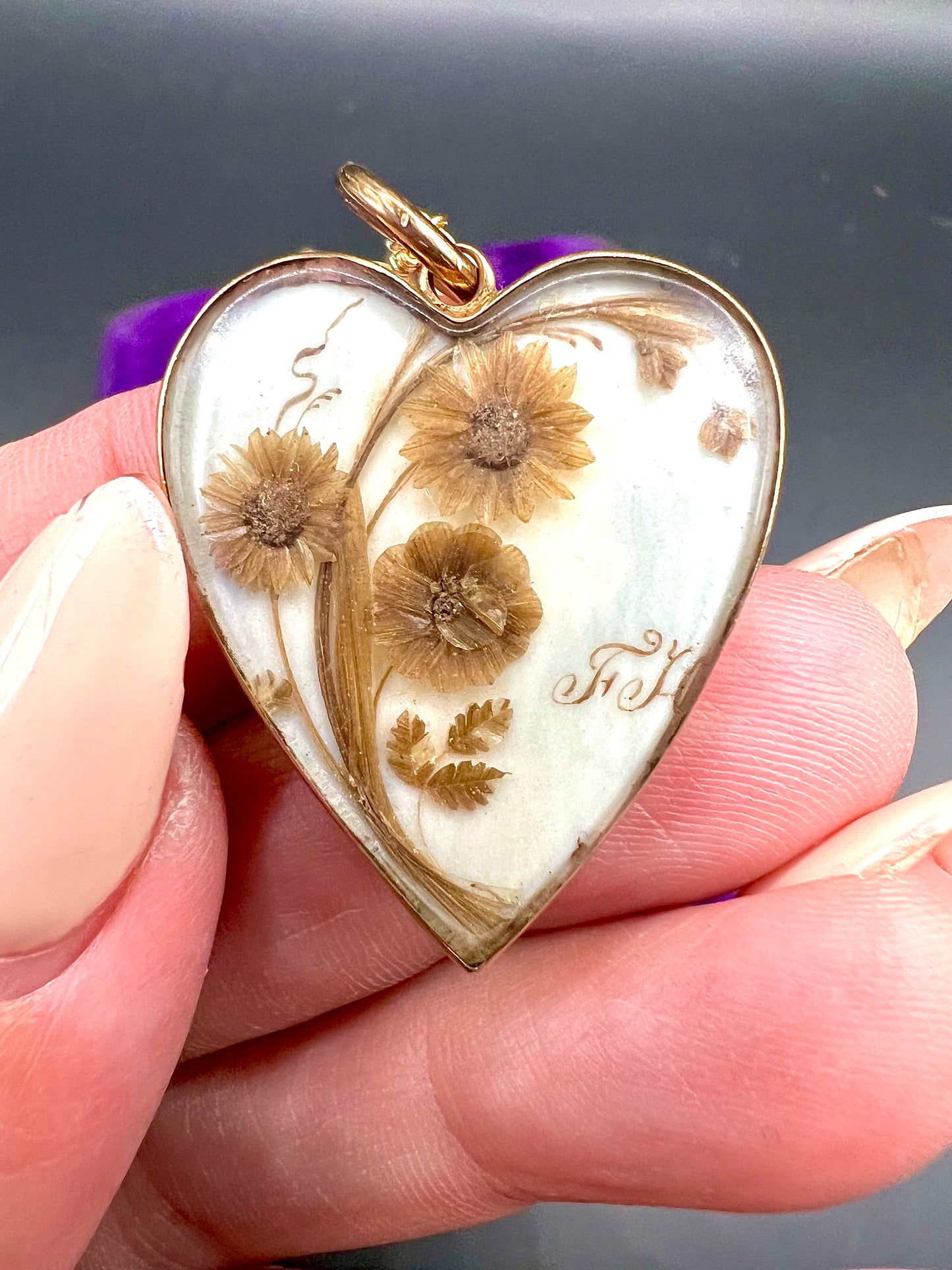 Victorian era heart hair work pendant