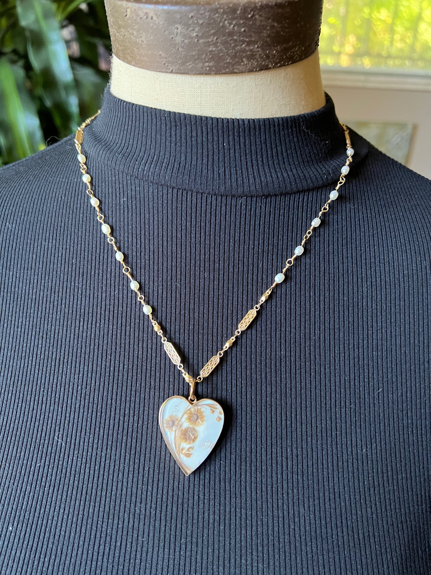 Victorian era heart hair work pendant