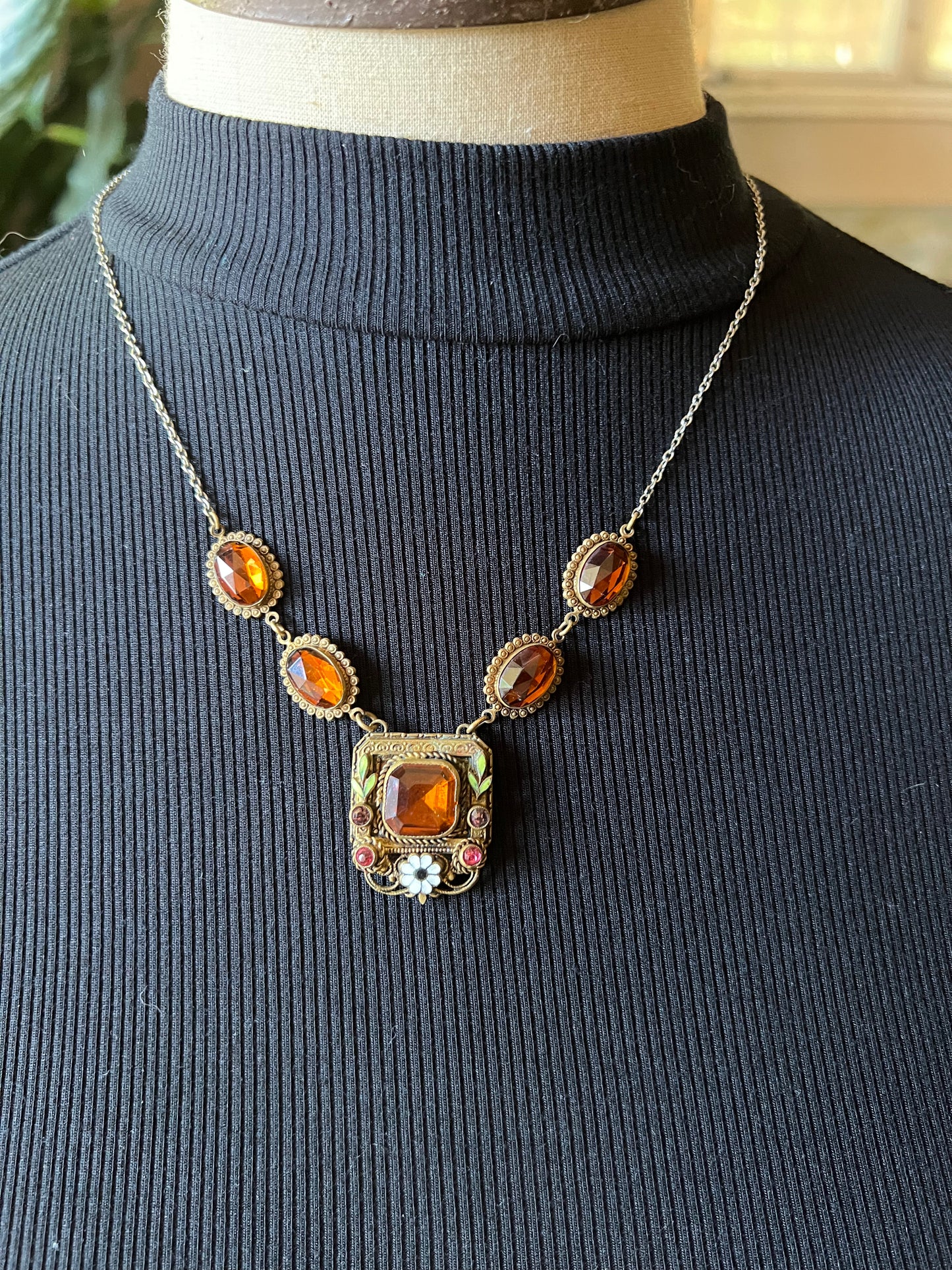 Bohemian amber paste and enamel necklace