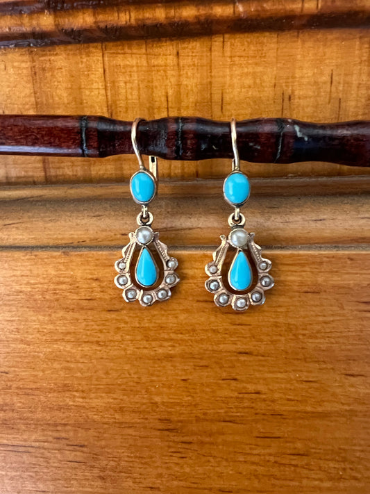 Victorian turquoise and Pearl earrings