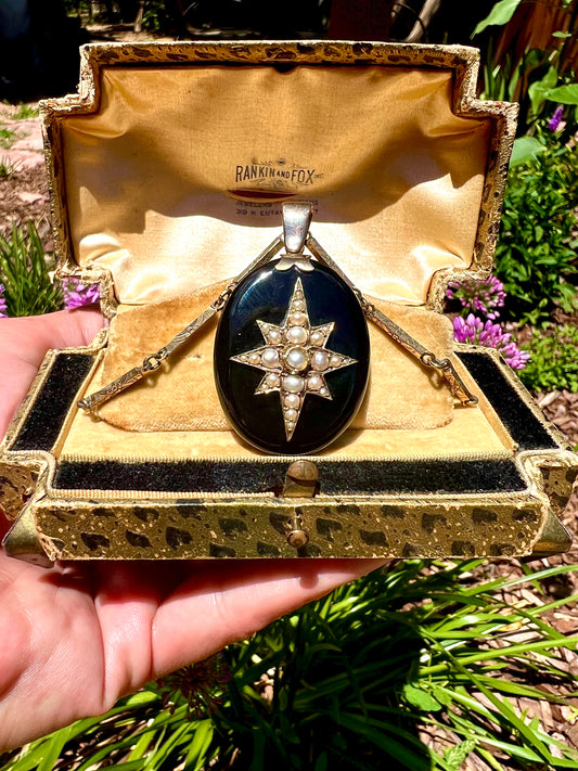 Victorian onyx and pearl locket