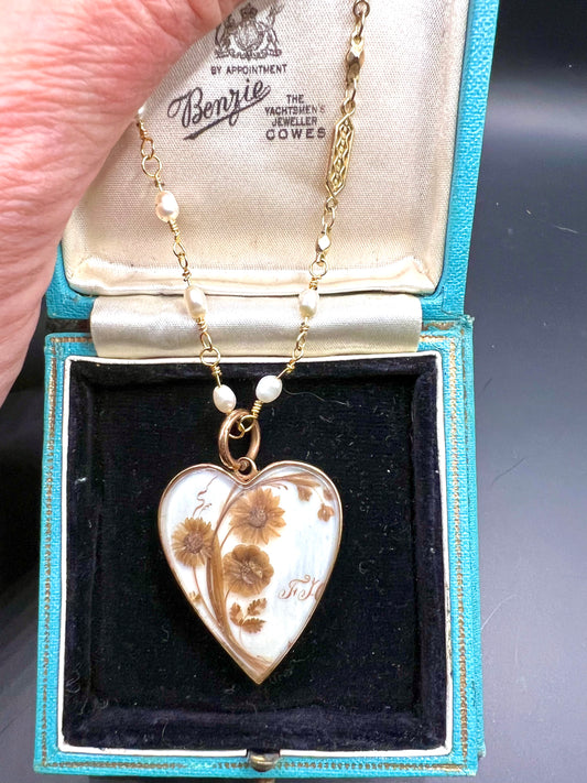 Victorian era heart hair work pendant