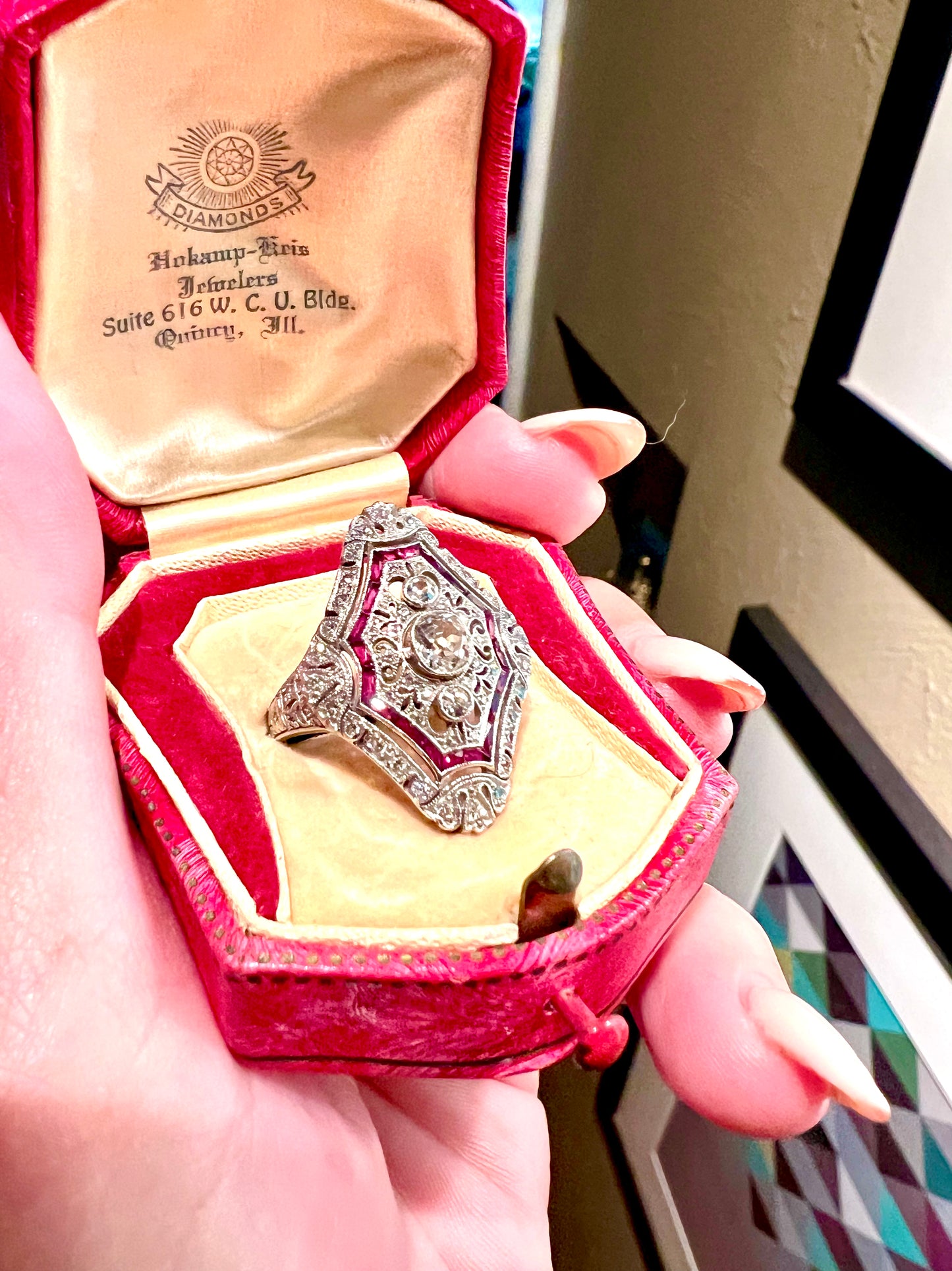 Art deco style Ruby and diamond ring