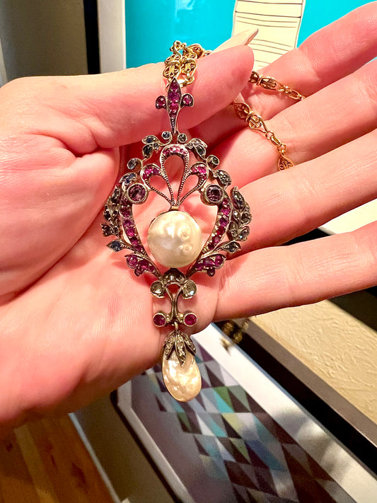 Antique French baroque Pearl pendant