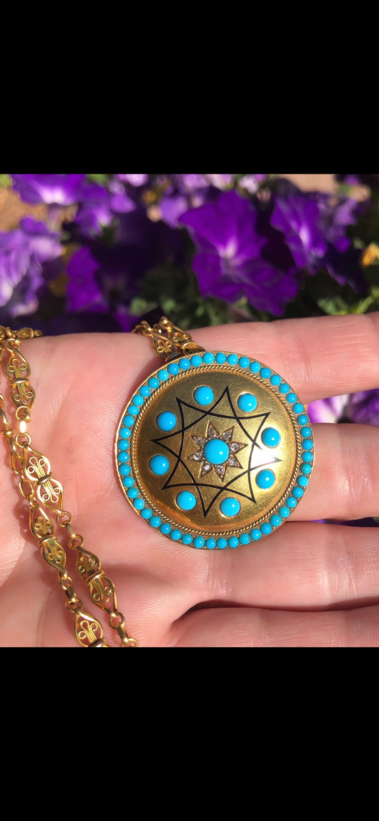 Victorian era turquoise star locket