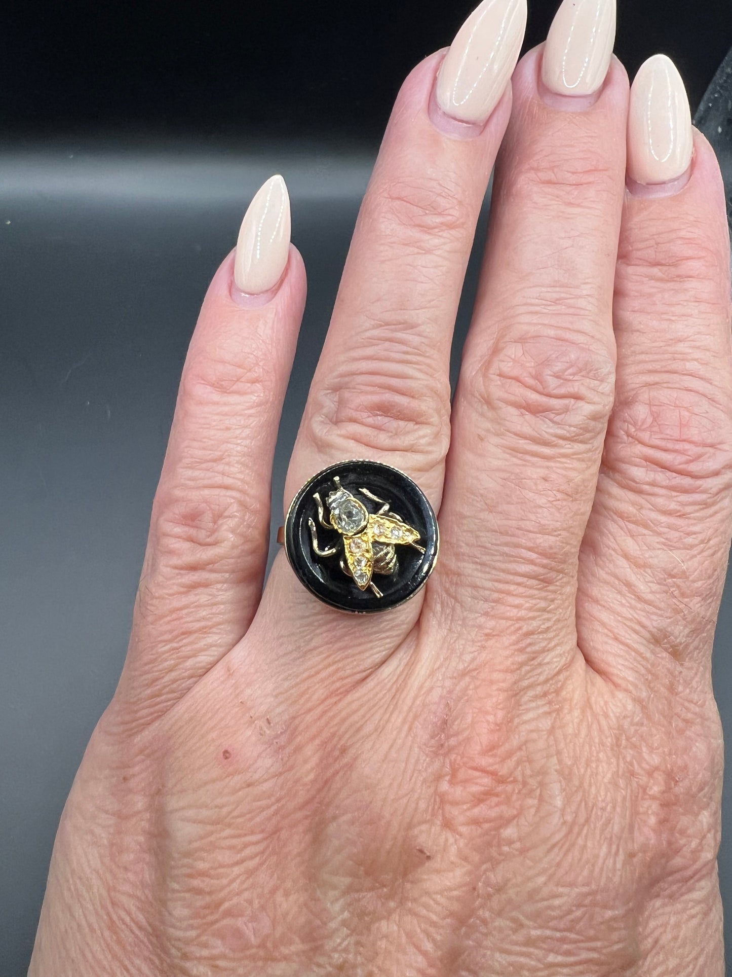 Victorian fly/bee diamond and onyx ring