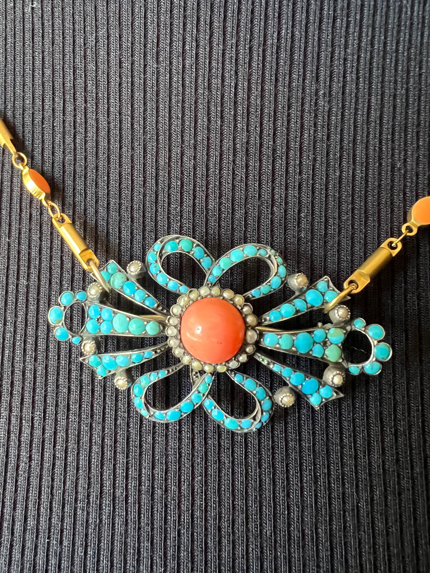 Victorian Persian turquoise and coral brooch/necklace