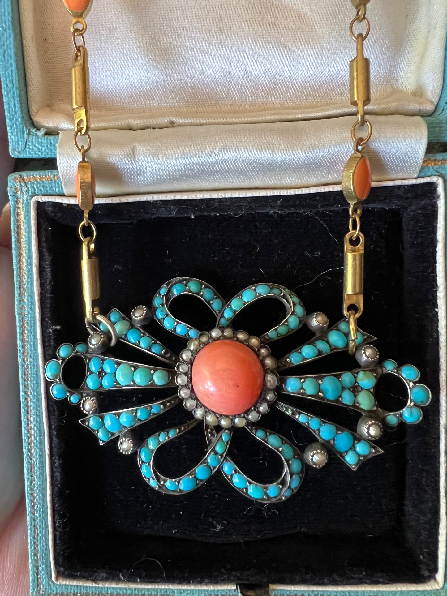 Victorian Persian turquoise and coral brooch/necklace