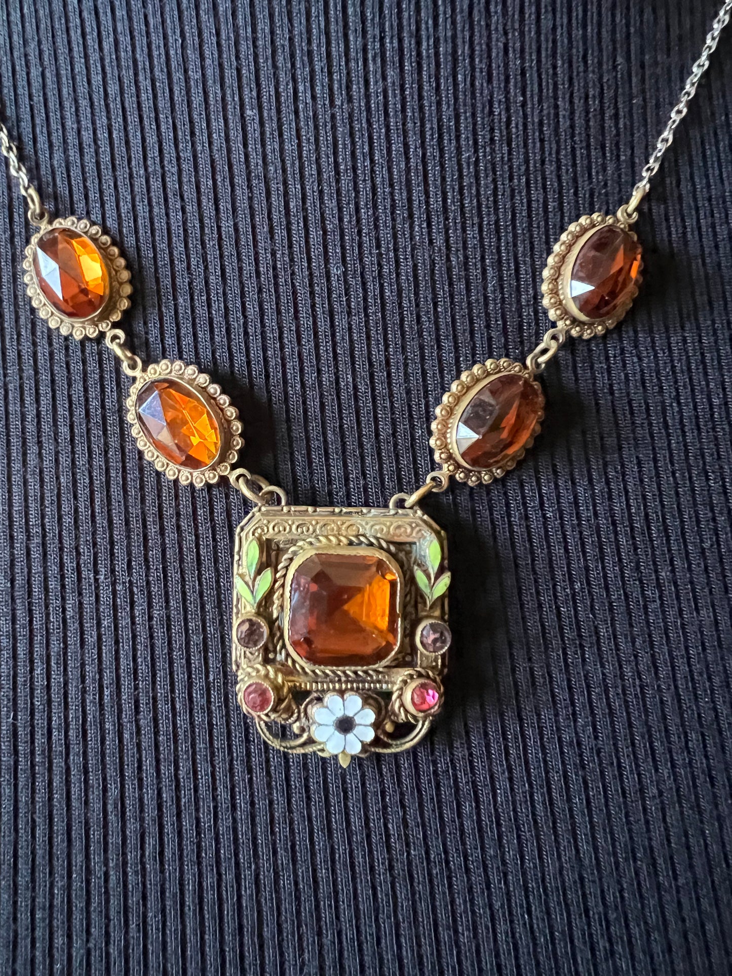 Bohemian amber paste and enamel necklace