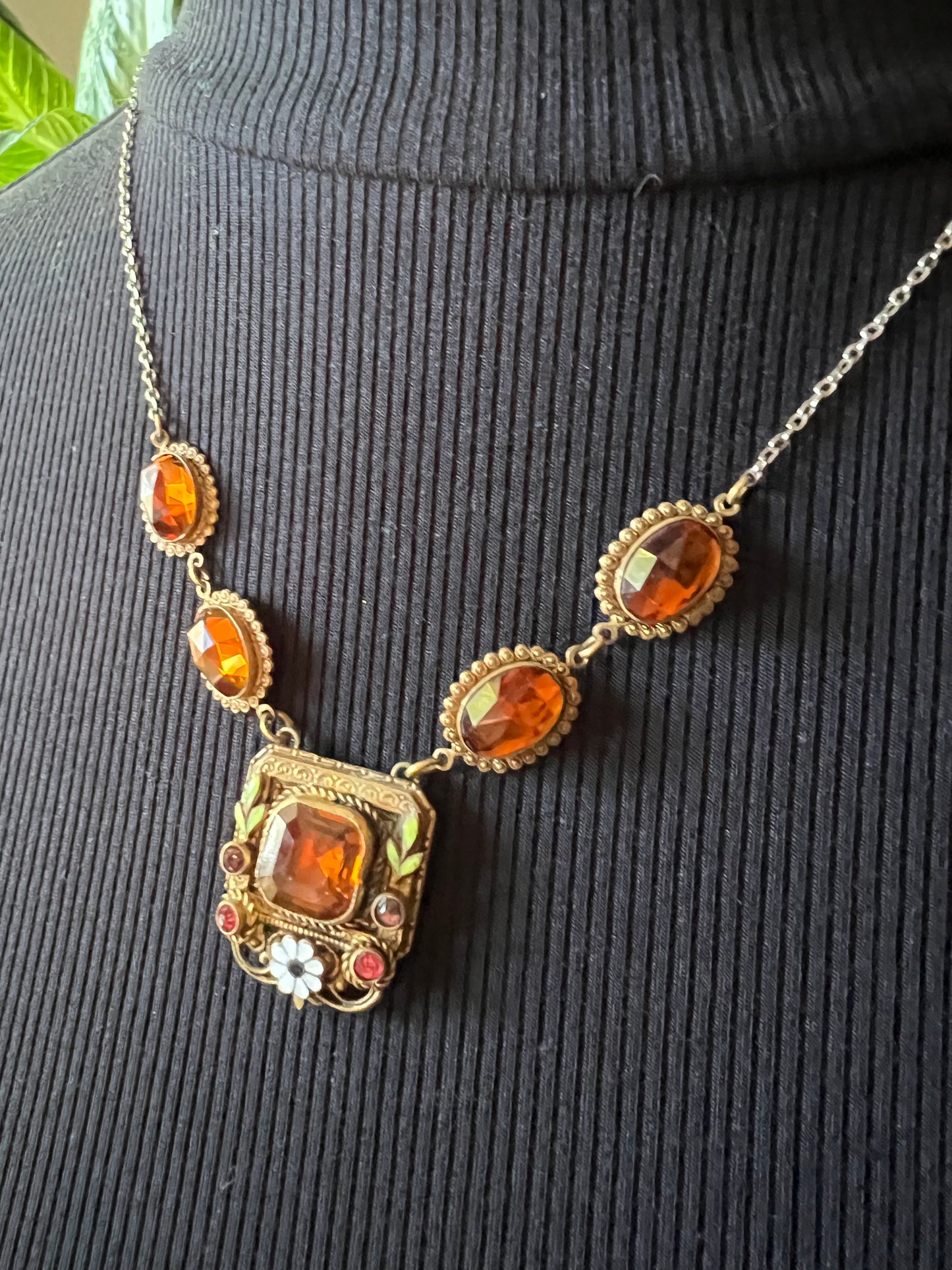 Bohemian amber paste and enamel necklace