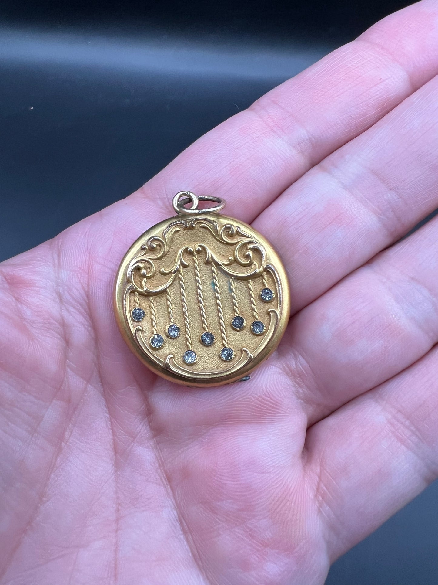 Gold filled Art Nouveau locket with paste stones