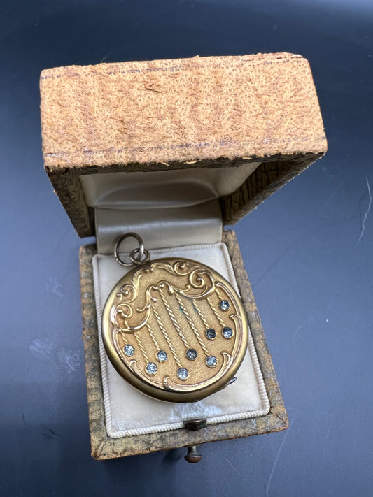 Gold filled Art Nouveau locket with paste stones