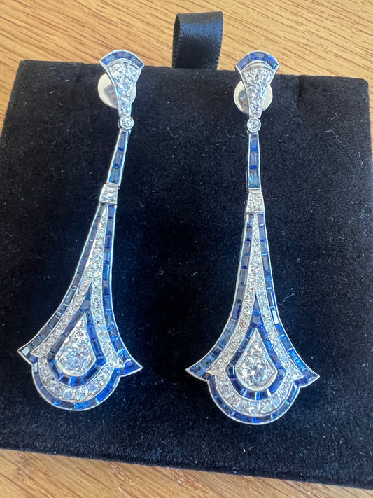 Diamond and Sapphire Art Deco Earrings