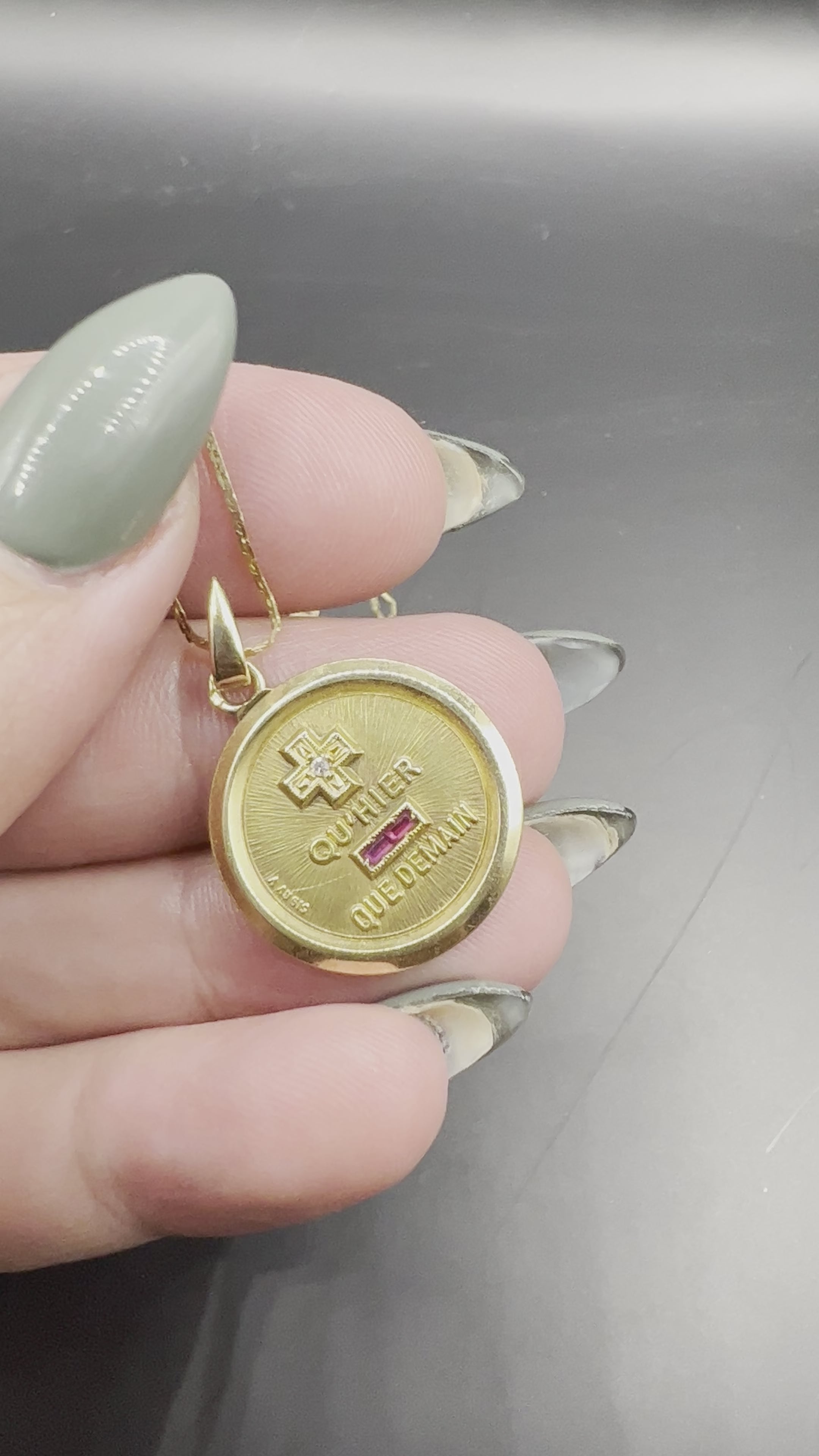 Antique 18k gold Augis pendant with 14k gold 18” chain